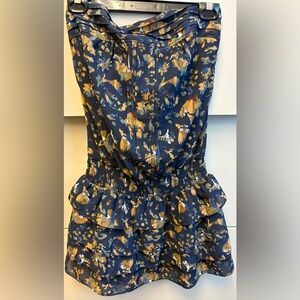 D.E.P.T. Floral strapless Mini Dress ruffled hem Blue abstract print size Small